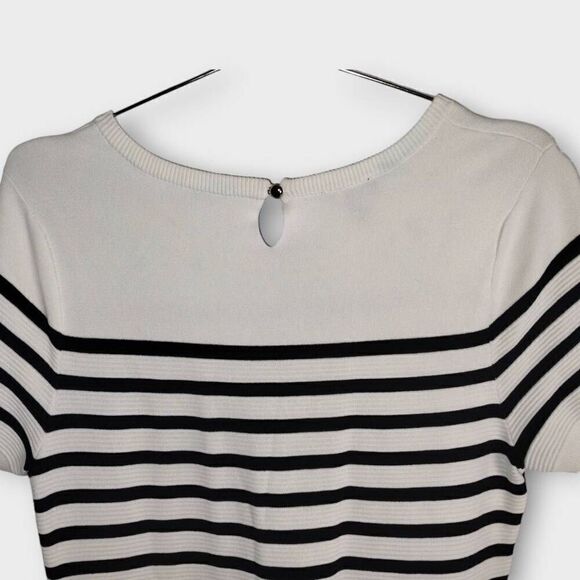 Talbots Womens Dress Sz‎ Lp White Black Striped ALine Business Stretch Academia - Picture 4 of 10